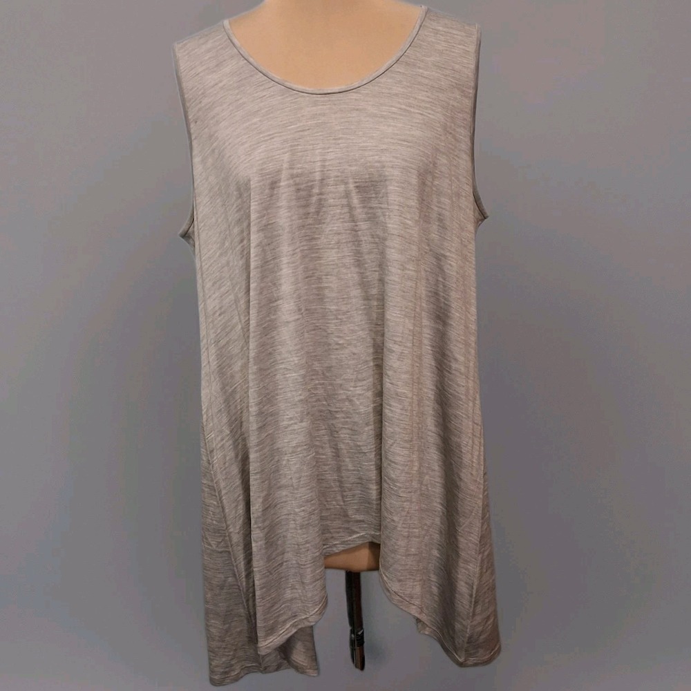 Eileen Fisher.sz M Lightweight Silk Cotton Blend Shark Bite Hem Swing Tank  Gray